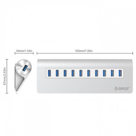 ORICO Aluminum Alloy 10 Port USB3.0 Slope Design HUB