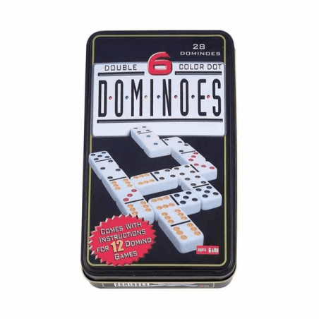 Plastic Double Six Color Dot Dominoes Game Set in a Tin Case