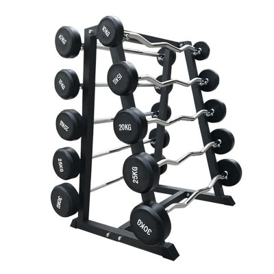 Rubber Coated Fixed Straight and Curl Barbell Set Total 200kg