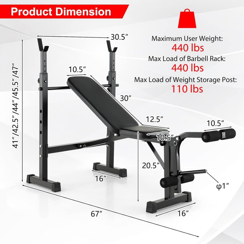 Weight Bench, Bench Press Set with Squat Rack and Bench for Home Gym