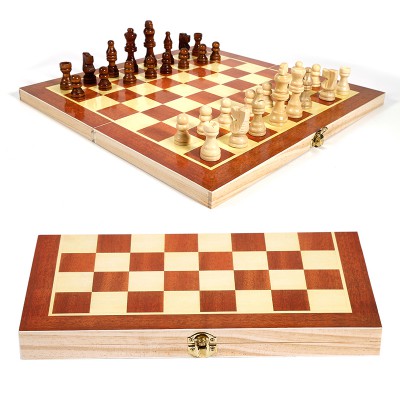 Folding Wooden International Chess Checkers Set Wooden chess board