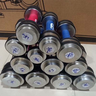 Rubber coated silver dumbbell set 2kg, 3kg, 5kg, 8kg, 10kg