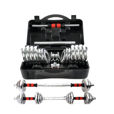 20kg Gym electroplating baking cast iron adjustable dumbbell with box and barbell extension bar