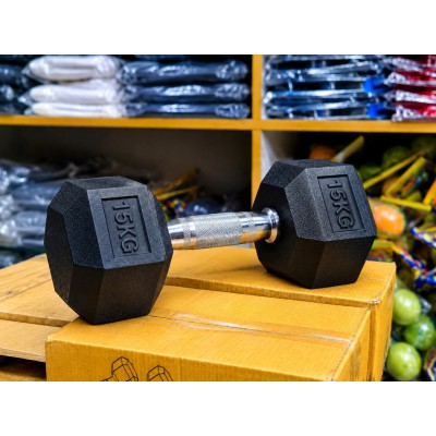 Rubber Coated  Hex Dumbbell 15Kg  single