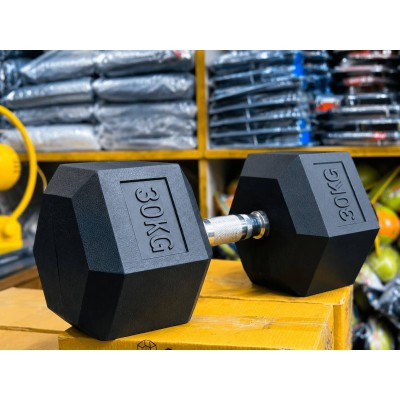 Rubber Coated  Hex Dumbbell 30kg Single